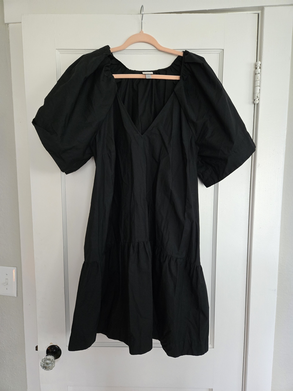 a new day Black V-Neck Puff Sleeve Tiered Dress